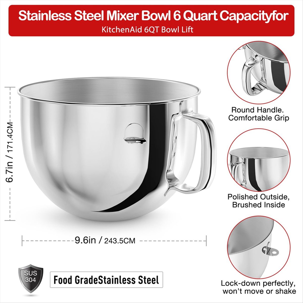 6QT Stainless Steel Mixer Bowl - Stand Mixer ulasan dan harga